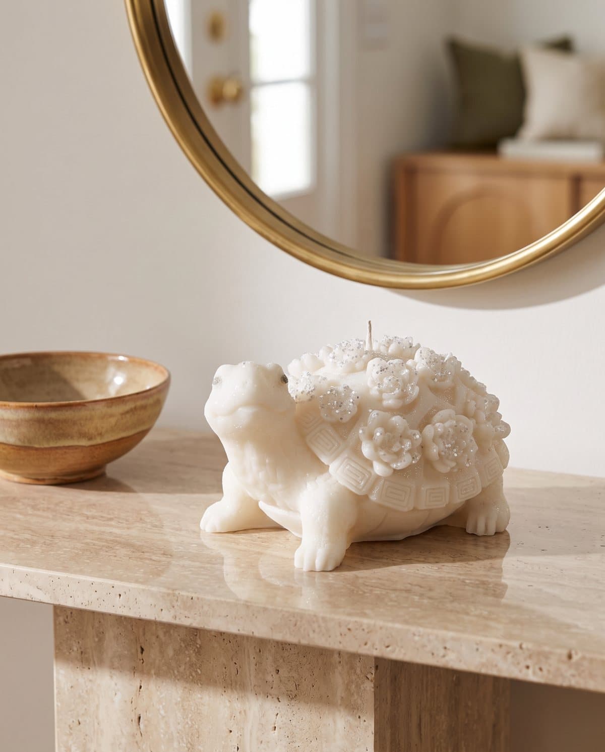 White Turtle Candle, Glitter